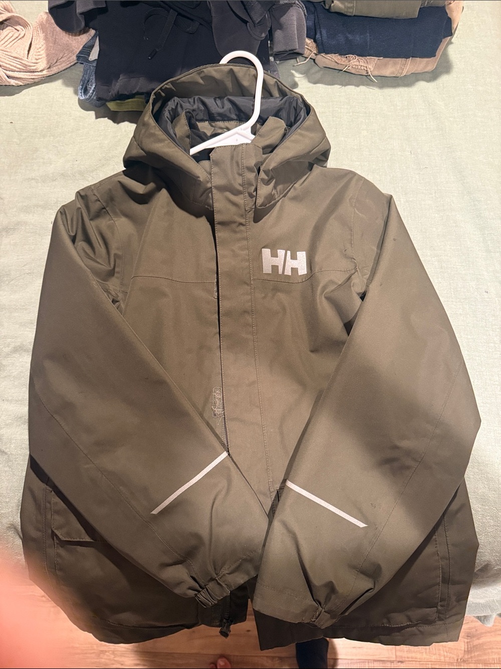 Helly Hansen Olive Hooded Rain Jacket